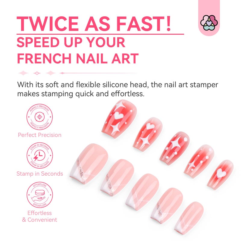 Saviland French Tip Nail Stamp: 4PCS Nail Art Stamper Kit Clear Silicone Nails Stamping Long & Short Jelly Stamper with Scrapers Nails Stamper Kit for French Manicure Home DIY Salon - Image 4