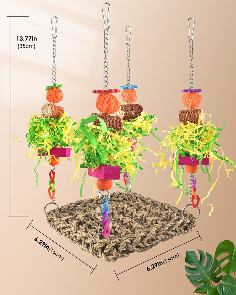 ERKOON Conure Toys, Bird Cockatiel Toys Foraging Swing Mat Parrot Climbing Hammock Wall with Colorful Toys for Birds Shredding Seagrass, Birds Cage Toy Accessories - Image 2