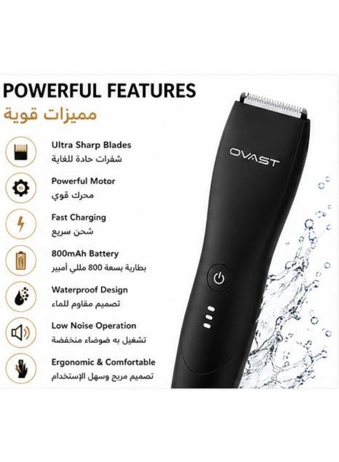 أوفست ماكينة تشذيب الجسم للرجال OVAST موديل OVS-W380 مقاومة للماء بشحن Type-C – بطارية 800 مللي أمبير، شحن سريع، تشغيل هادئ، شفرات آمنة للحية والجسم والمناطق الحساسة - Image 4