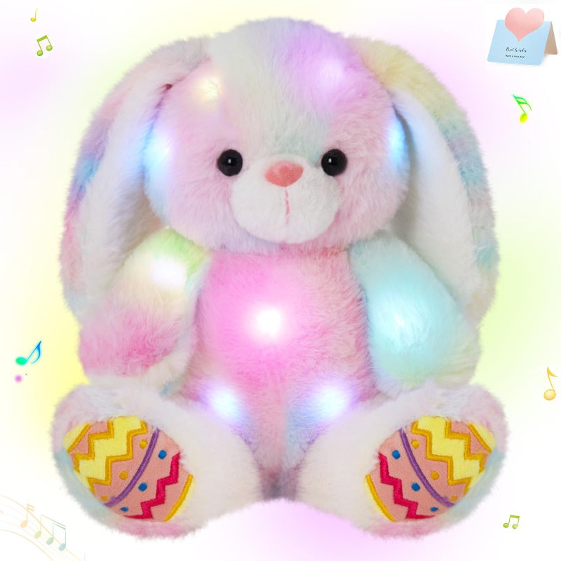 Glow Guards Easter Plush Bunny Stuffed Animal, Musical Light up Rainbow Stuffed Bunny, Singing Rabbit Stuffed Animal Toy with Floppy Ear Bunny Easter Gifts Bedtime Friend for Baby Girls Boys Kids, 10" - Image 1