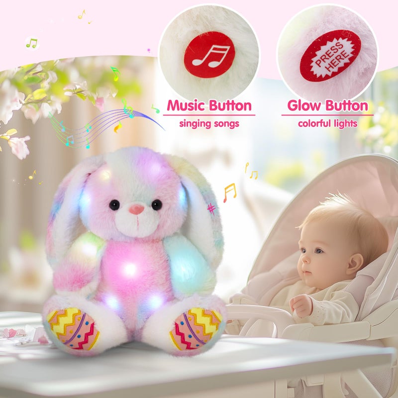 Glow Guards Easter Plush Bunny Stuffed Animal, Musical Light up Rainbow Stuffed Bunny, Singing Rabbit Stuffed Animal Toy with Floppy Ear Bunny Easter Gifts Bedtime Friend for Baby Girls Boys Kids, 10" - Image 4