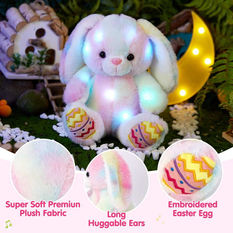 Glow Guards Easter Plush Bunny Stuffed Animal, Musical Light up Rainbow Stuffed Bunny, Singing Rabbit Stuffed Animal Toy with Floppy Ear Bunny Easter Gifts Bedtime Friend for Baby Girls Boys Kids, 10" - Image 3
