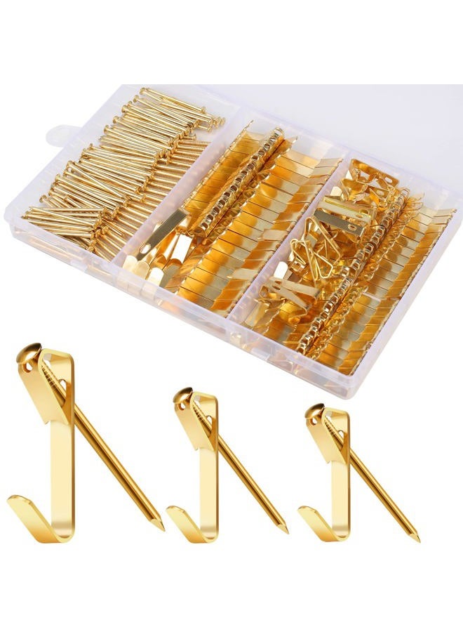 Romeda 184 Pieces Picture Hanging Kit, 20lb, 30lb, and 50lb Picture Hangers, Metal Picture Hanging Hooks with Nails, on Drywall, Wooden Wall(Gold) - Image 1