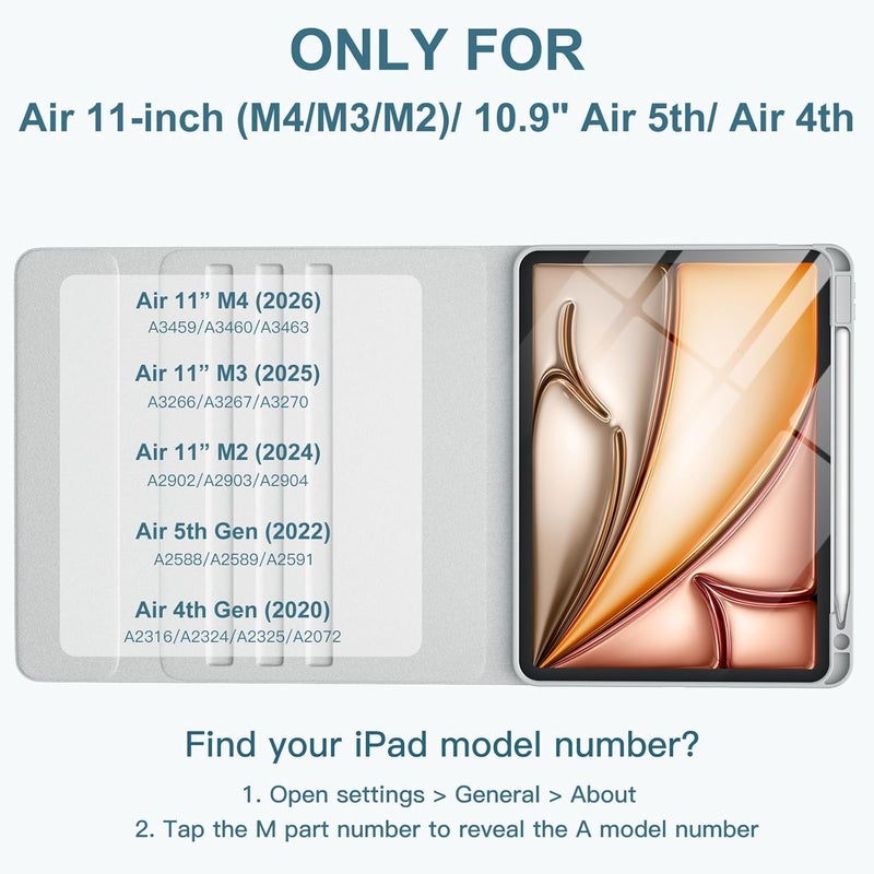 Harvopu متوافقة مع iPad Air 11-inch/ 10.9" Air 5th 4th Generation مع لوحة مفاتيح قابلة للإزالة بإضاءة خلفية، غطاء فوليو مع حامل قلم لـ iPad Air 11 Inch M3/M2, Air 5/ Air 4 (رمادي) - Image 2