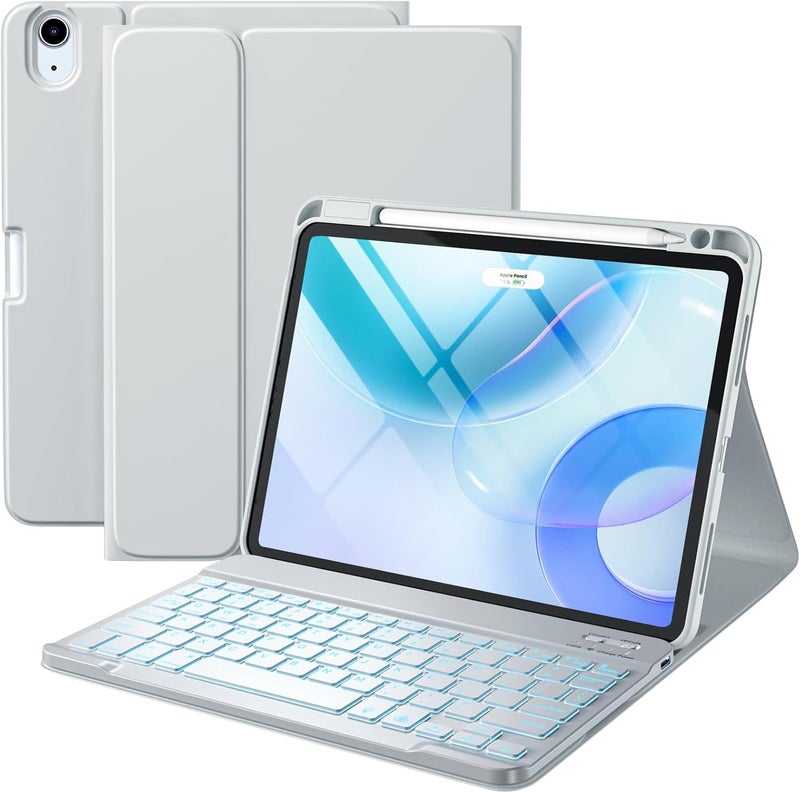 Harvopu متوافقة مع iPad Air 11-inch/ 10.9" Air 5th 4th Generation مع لوحة مفاتيح قابلة للإزالة بإضاءة خلفية، غطاء فوليو مع حامل قلم لـ iPad Air 11 Inch M3/M2, Air 5/ Air 4 (رمادي) - Image 1