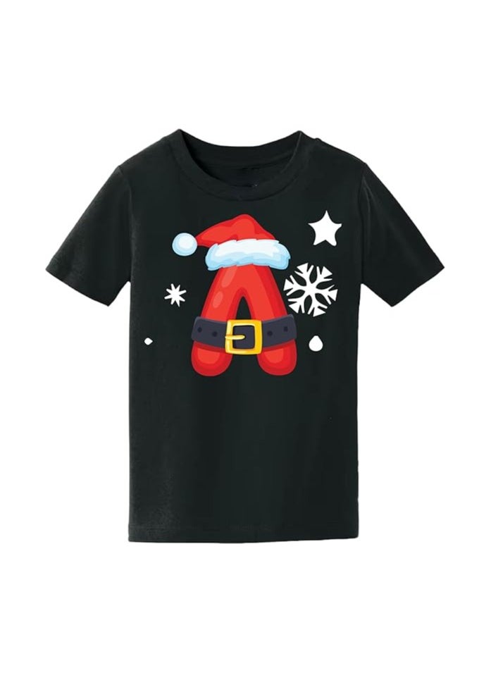 PRINTSHOP4ME - Christmas Initial Letter Printed Kids T-Shirts For Boys-Fun And Festive Holiday Gift For Your Little Guy-Gifts For Friends And Family Printed Round Neck T-Shirts For Kids - Image 1