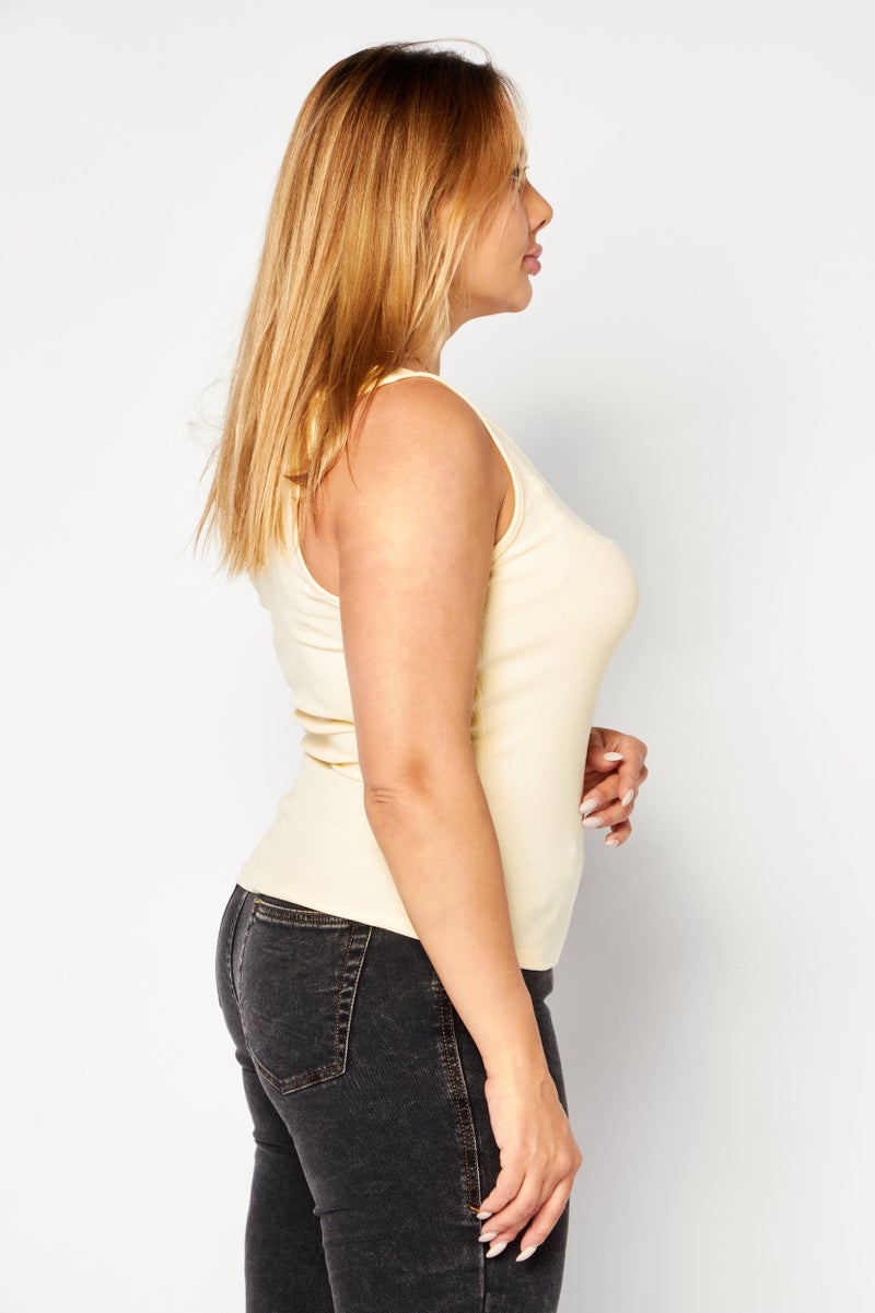 Gentle Fawn Women Horseshoe Neckline Sleeveless Ribbed Crop Top, Yellow  - Image 3