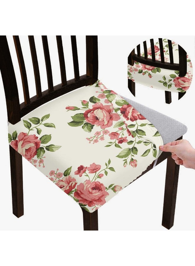 BRIDA Stretchable Floral Geometric Printed Dining Chair Seat Covers Elastic Chair Seat Case Protector, Slipcovers (Rose Flowers, 6 Seat Cover) - Image 1