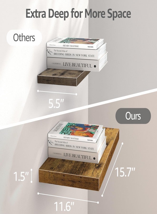 QEEIG رفوف عائمة للجدار بعمق 12 بوصة من QEEIG - رفوف كتب معلقة مقاس 12 × 16 بوصة للحمام وغرفة النوم والمطبخ وغرفة المعيشة، طقم من 3 قطع، بني (026-40BN3) - Image 2