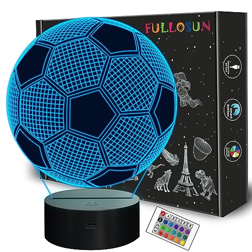FULLOSUN Kids Night Light Soccer 3D Optical Illusion Lamp with Remote Control 16 Colors Changing Football Birthday Xmas Valentine's Day Gift Idea for Sport Fan Boys Girls - Image 1