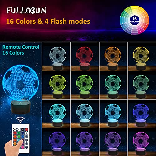 FULLOSUN Kids Night Light Soccer 3D Optical Illusion Lamp with Remote Control 16 Colors Changing Football Birthday Xmas Valentine's Day Gift Idea for Sport Fan Boys Girls - Image 2