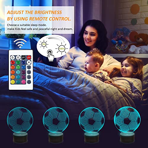 FULLOSUN Kids Night Light Soccer 3D Optical Illusion Lamp with Remote Control 16 Colors Changing Football Birthday Xmas Valentine's Day Gift Idea for Sport Fan Boys Girls - Image 4