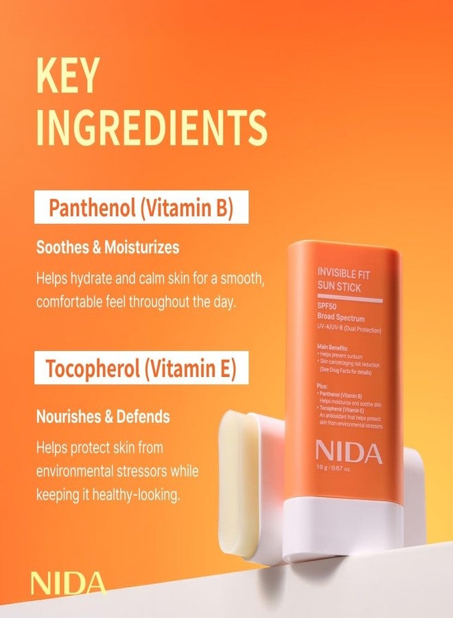 NIDA Invisible Fit Sun Stick SPF 50 Broad Spectrum UV-A/UV-B Dual Protection | No White Cast, Low Irritation, Hydrating Lotion-like Lightweight Glow Sunscreen for All Skin Types | 0.67 oz., 19g - Image 4
