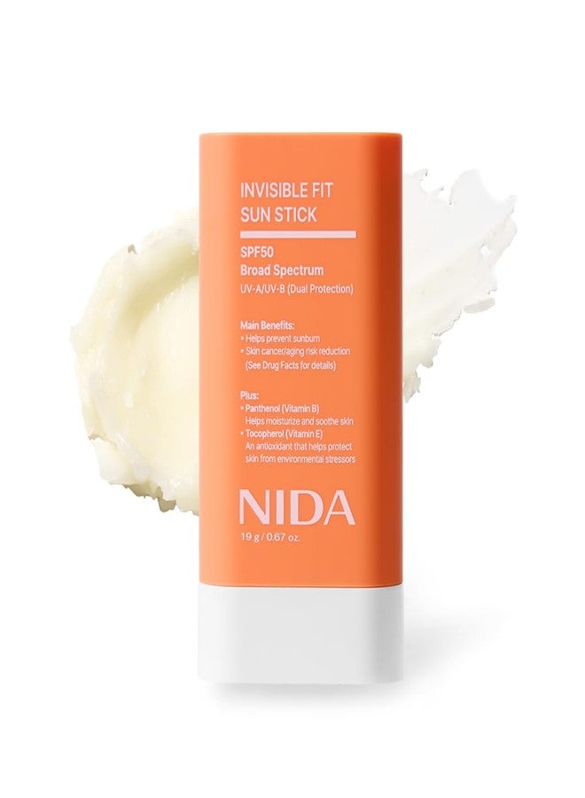 NIDA Invisible Fit Sun Stick SPF 50 Broad Spectrum UV-A/UV-B Dual Protection | No White Cast, Low Irritation, Hydrating Lotion-like Lightweight Glow Sunscreen for All Skin Types | 0.67 oz., 19g - Image 1