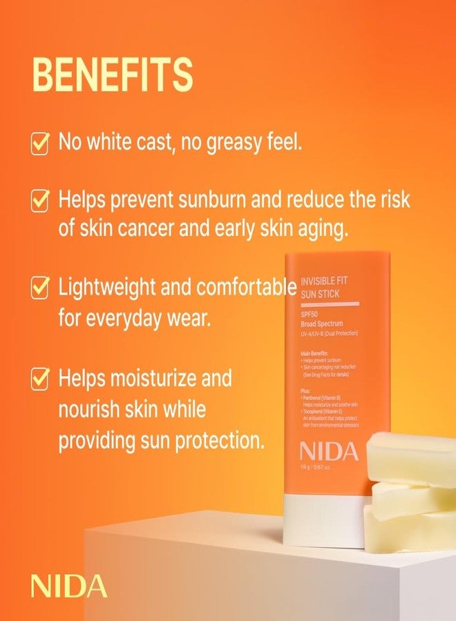 NIDA Invisible Fit Sun Stick SPF 50 Broad Spectrum UV-A/UV-B Dual Protection | No White Cast, Low Irritation, Hydrating Lotion-like Lightweight Glow Sunscreen for All Skin Types | 0.67 oz., 19g - Image 3