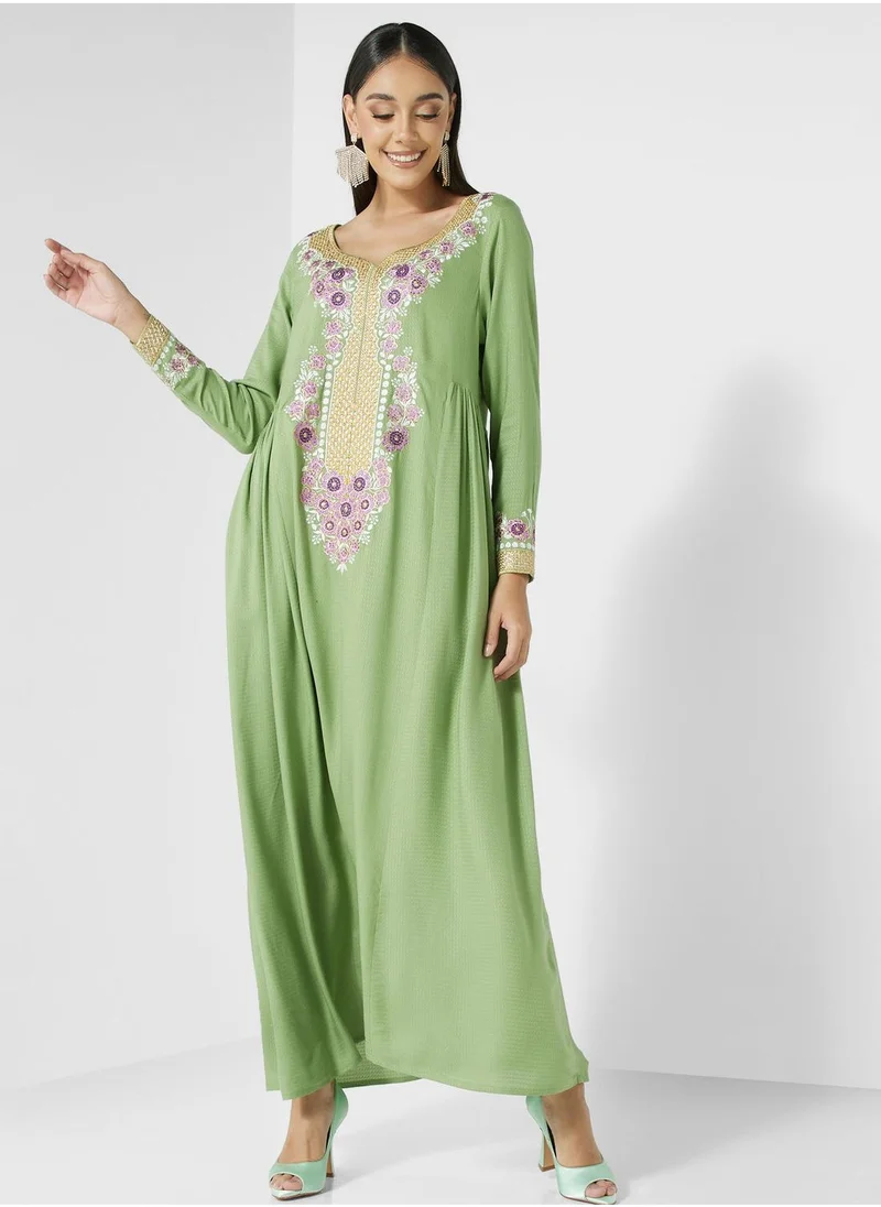 KASHKHA Embroidered Flute Sleeve Jalabiya