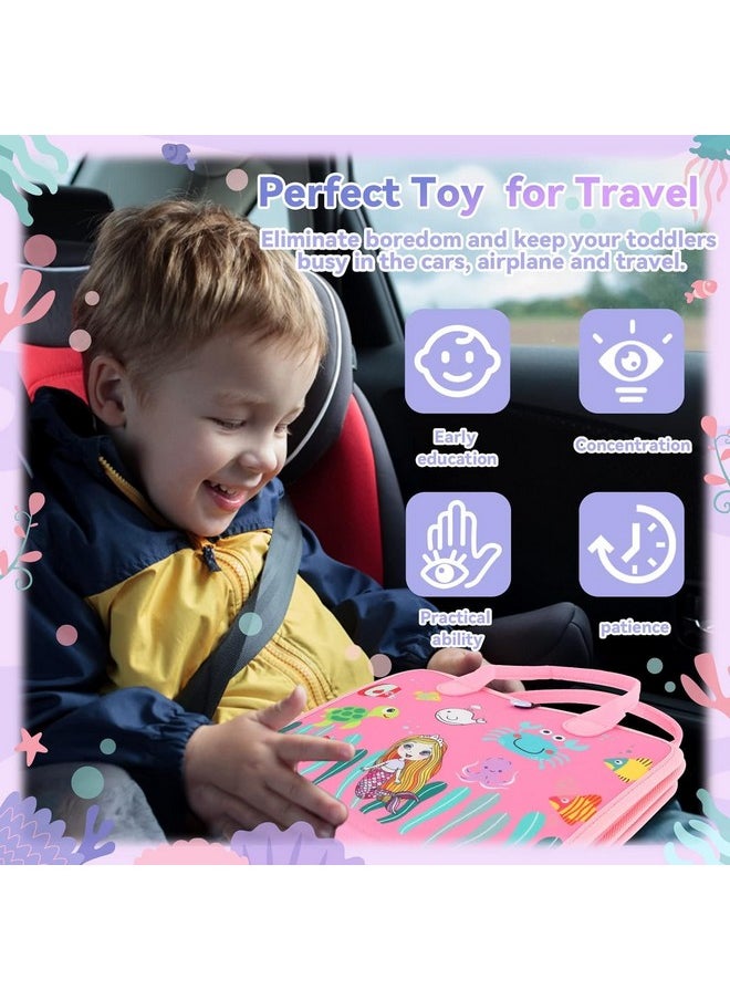KolorFish - KolorFish Busy Board for Toddlers,Montessori Toys for Boys Girls 1 2 3 Year Old,Early Educational Activity Baby Sensory Toy,Autism Busy Book Travel Toys for Kids 3 4 5 6 7 Year Old (Underwater Pink) - Image 1