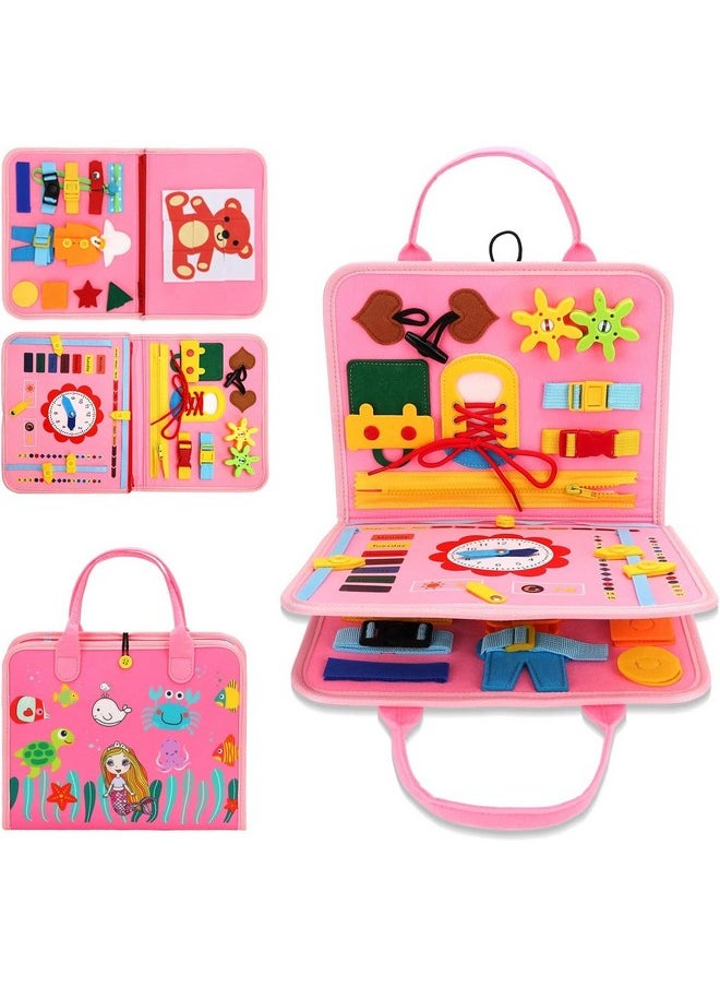 KolorFish - KolorFish Busy Board for Toddlers,Montessori Toys for Boys Girls 1 2 3 Year Old,Early Educational Activity Baby Sensory Toy,Autism Busy Book Travel Toys for Kids 3 4 5 6 7 Year Old (Underwater Pink) - Image 1