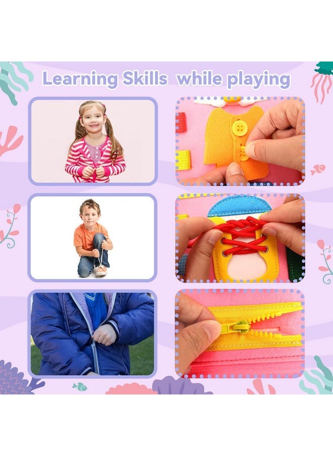KolorFish - KolorFish Busy Board for Toddlers,Montessori Toys for Boys Girls 1 2 3 Year Old,Early Educational Activity Baby Sensory Toy,Autism Busy Book Travel Toys for Kids 3 4 5 6 7 Year Old (Underwater Pink) - Image 1