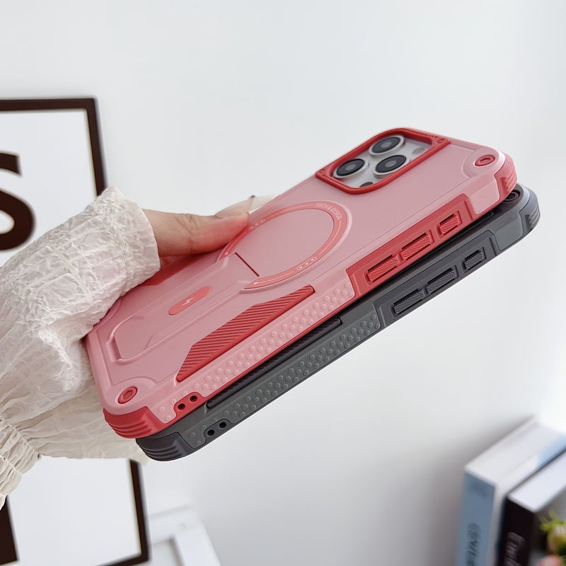 Heavy Duty Mechanical Armor Style Protective Case Grey For iPhone 13 Pro Magnetic Adsorption Anti Slip Design Hidden Stand Full Coverage - Image 5