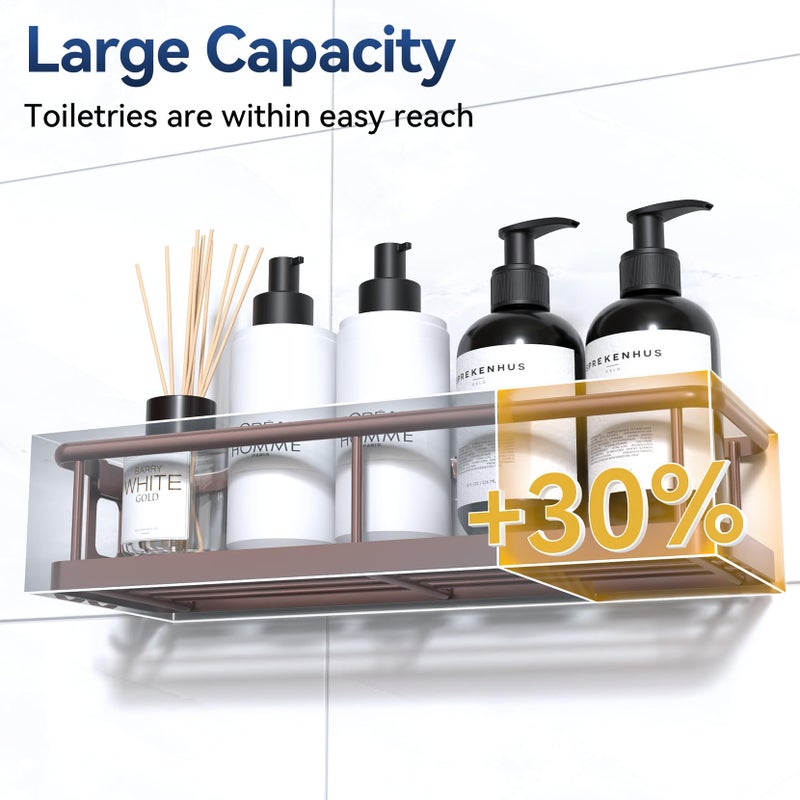 YASONIC Shower Caddy Adhesive, No Drill Bathroom Shower Organizers, with Removable Hooks, Rust Proof Shower Shelves, Wall-Mounted Shower Holder, 2 Pack Bronze - Image 2