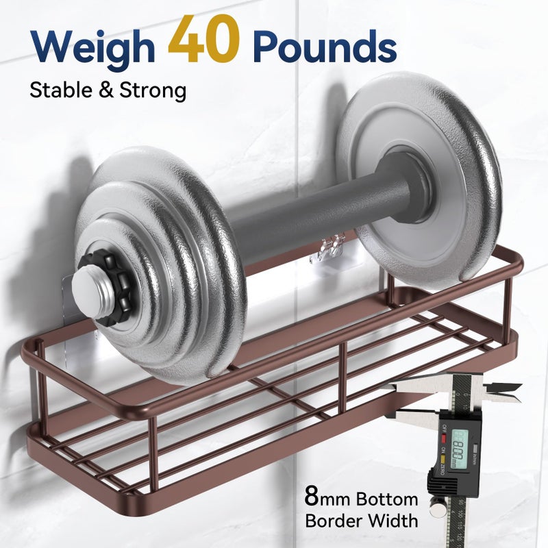 YASONIC Shower Caddy Adhesive, No Drill Bathroom Shower Organizers, with Removable Hooks, Rust Proof Shower Shelves, Wall-Mounted Shower Holder, 2 Pack Bronze - Image 3