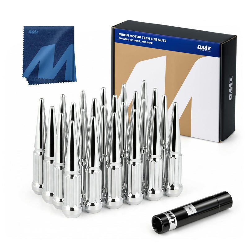 Orion Motor Tech 14x1.5 Lug Nuts Chrome 24 Piece, M14x1.5 Spike Lug Nuts Wheel Accessories Compatible with Chevy Ram Ford and GMC - Image 1