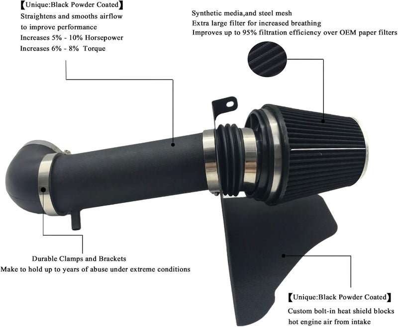 MOOSUN Intake Pipe Cold Air Intake Kit with Filter 2005-2010 Fit for Dodge/Chrysler (Challenger, Charger, 300) 5.7L 6.1L V8 (Black Tube & Black Filter) - Image 2