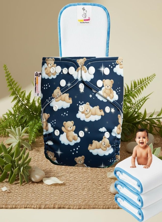 TOKOMAMY Reusable Cloth Diaper for Newborn Babies 0-3 Years (5-18kg) | Leakproof Washable Adjustable Pocket Cover Liner with 5-Layer Insert Pad | Rash-Free, (Pack of 1 Diaper + 1 Insert Pad) Free Size - Image 1