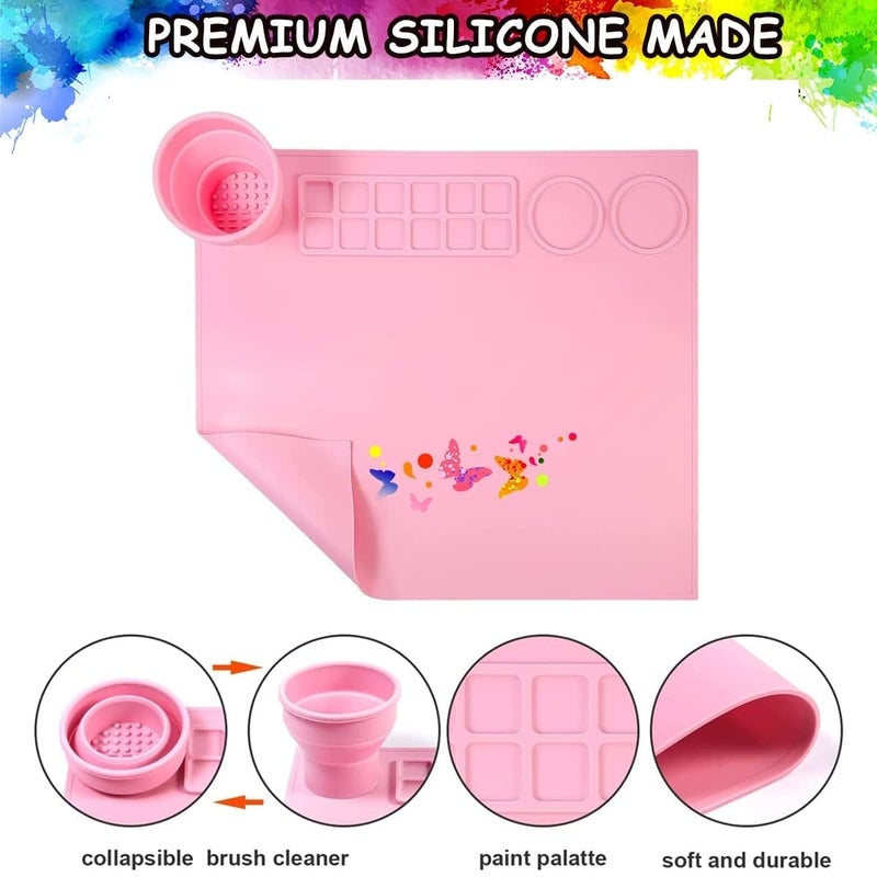TERXA Silicone Paint Mat Painting Play Clay Sheet Multipurpose Washable Silicone Sheet with Cleaning Cup for ArtCraftPaintingCastingArtist Paint Brush Cleaner Tool Pack of 1Multicolor - Image 2