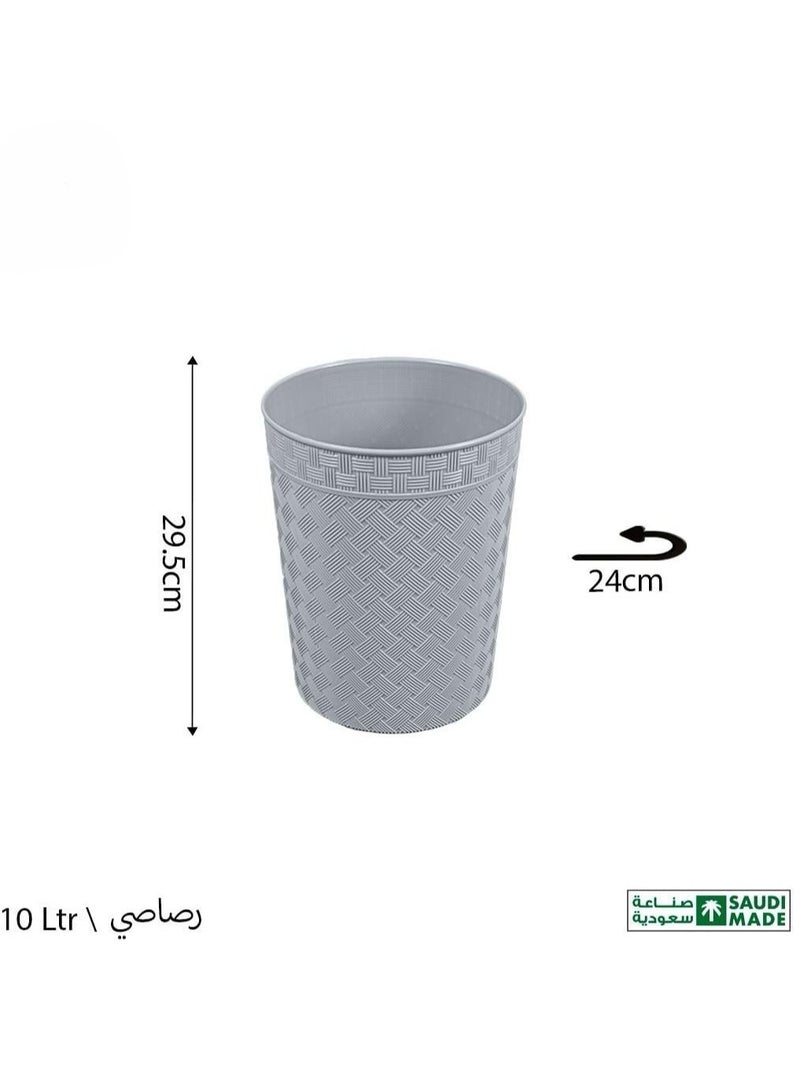 بلاستيكنا سلة مهملات راتان دائرية للمكاتب والغرف، 10لتر، لون رمادي - Image 2