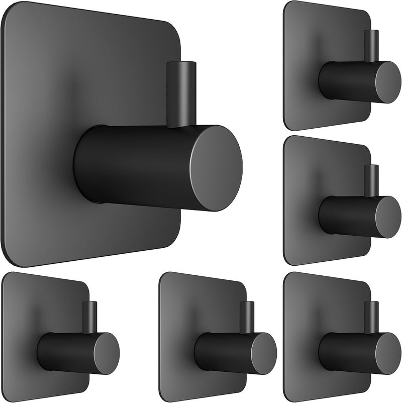 Honmein 6 Pcs Adhesive Wall Hooks for Hanging - Waterproof Shower Hooks, Heavy Duty Towel Hooks for Bathrooms, Kitchens, and Offices (Black) - Image 2