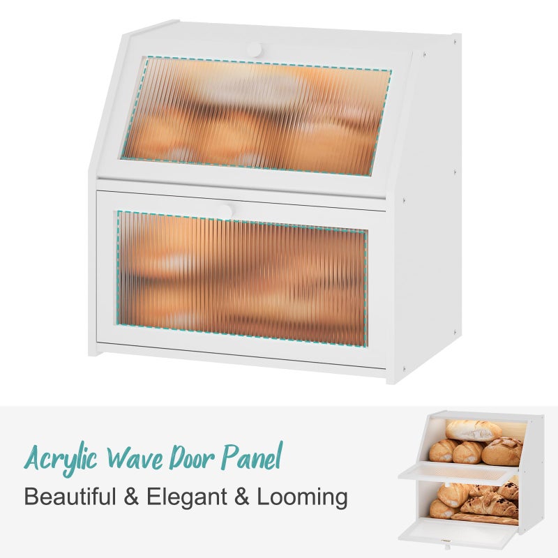 Vriccc White Bread Box, Extra Large Bamboo Wood Bread Box, White Bread Storage Container - Image 3