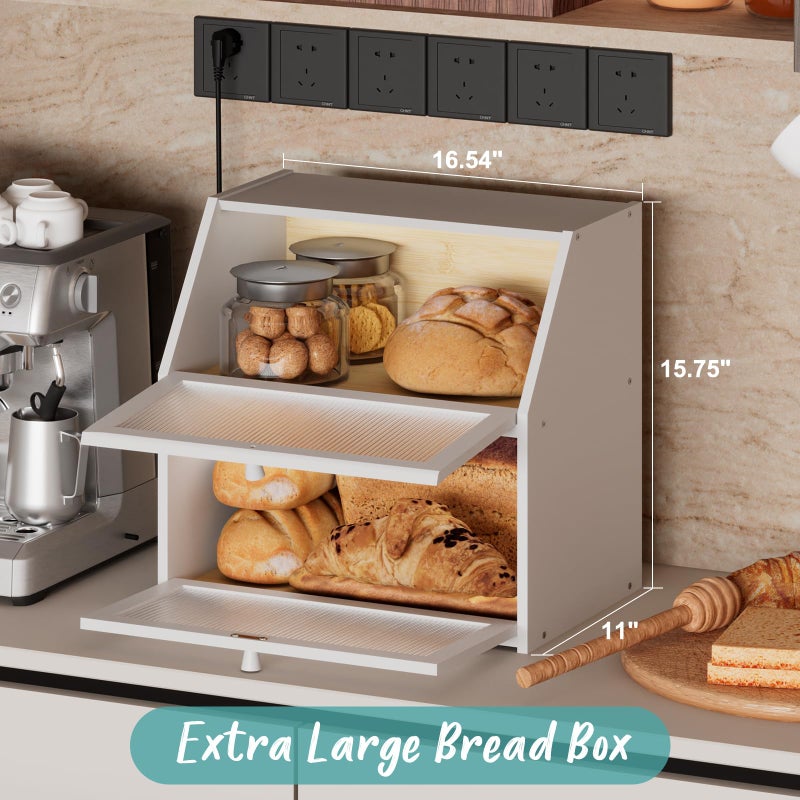 Vriccc White Bread Box, Extra Large Bamboo Wood Bread Box, White Bread Storage Container - Image 2