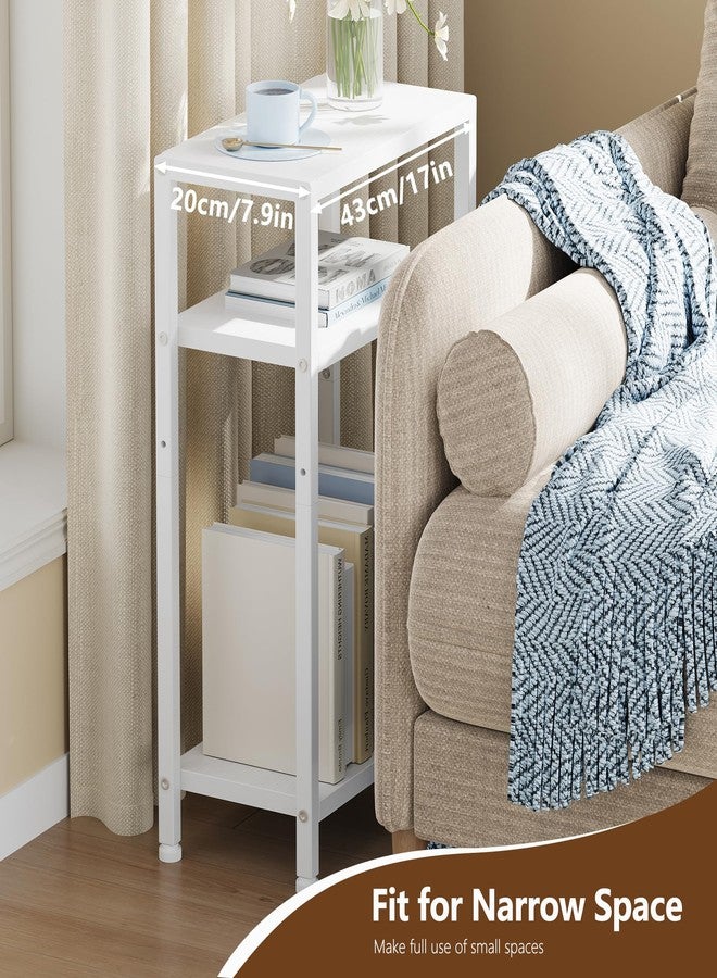 Heybly Small Narrow Side Table for Small Space, Thin Bedside Table, Skinny End Table, Slim Sofa Table, 26.4" Tall Nightstand, Couch Table for Living Room, Bedroom, Study, Balcony, White, HET006WT1 - Image 2