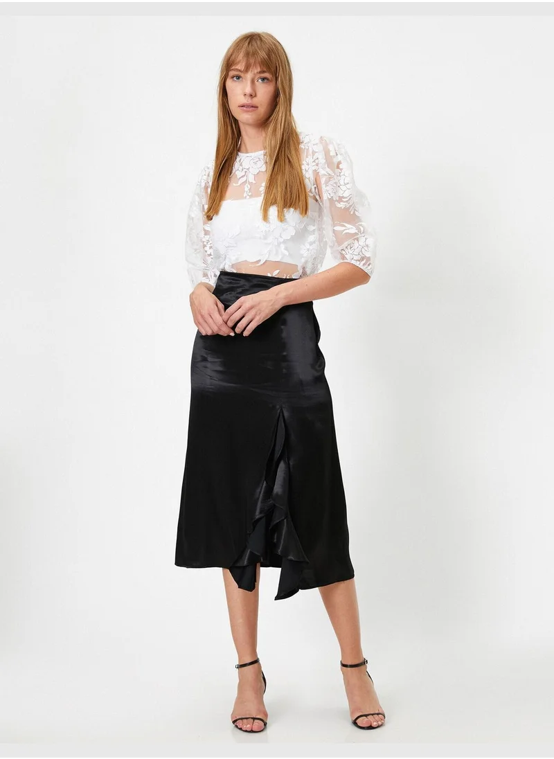 KOTON Frilled High Waisted Midi Slit Skirt