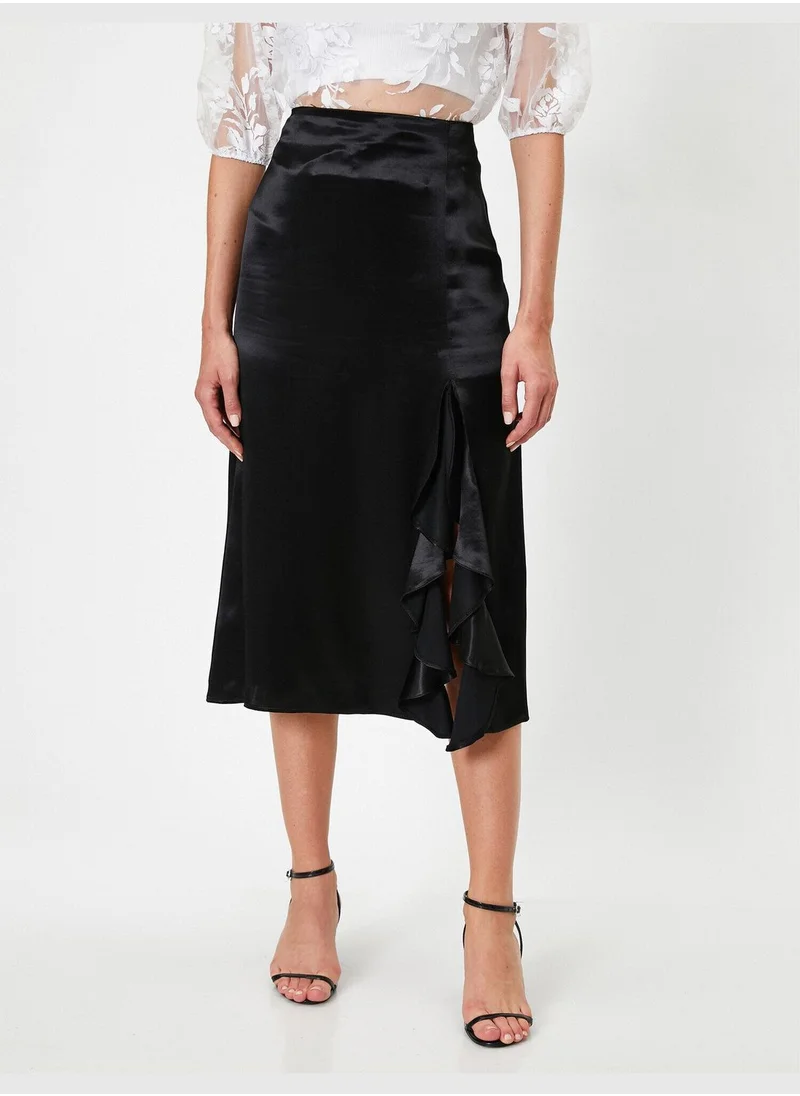 KOTON Frilled High Waisted Midi Slit Skirt