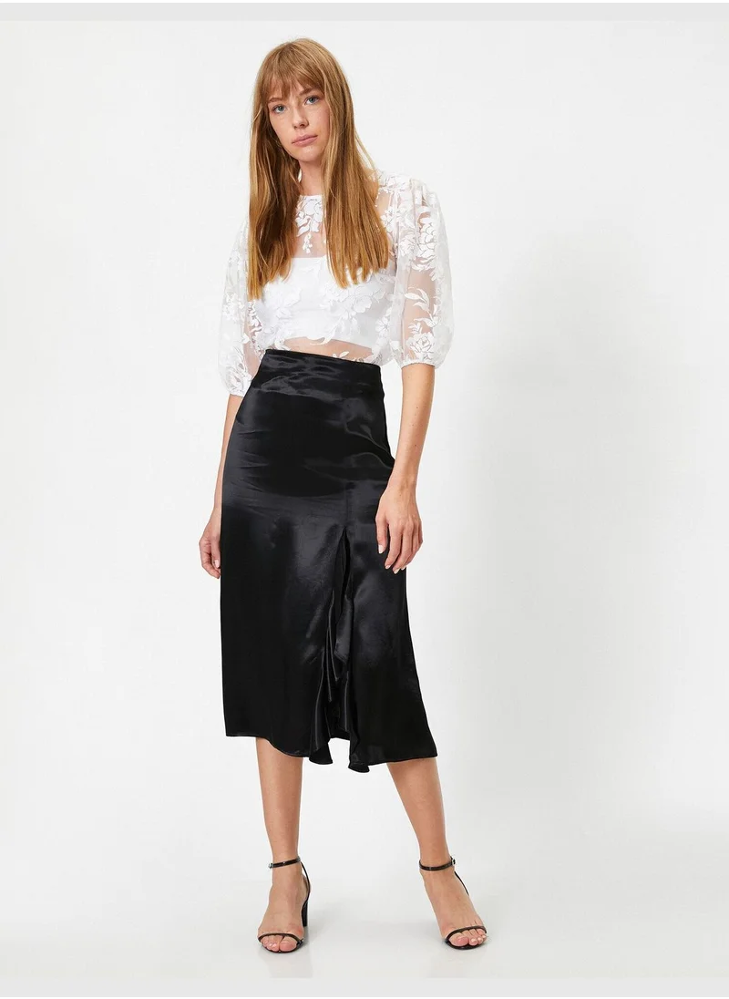 KOTON Frilled High Waisted Midi Slit Skirt