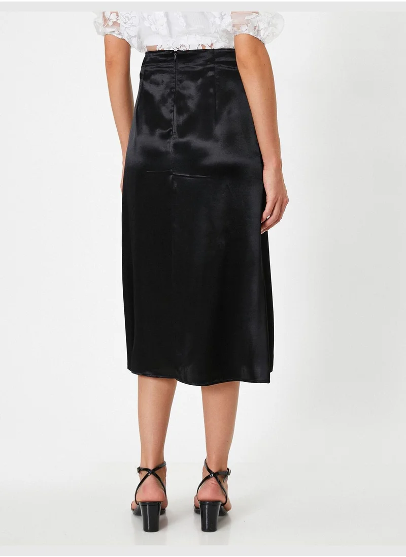 KOTON Frilled High Waisted Midi Slit Skirt