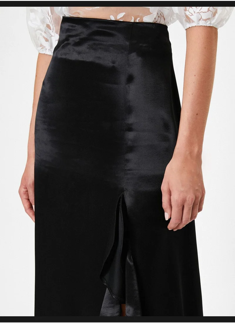 KOTON Frilled High Waisted Midi Slit Skirt