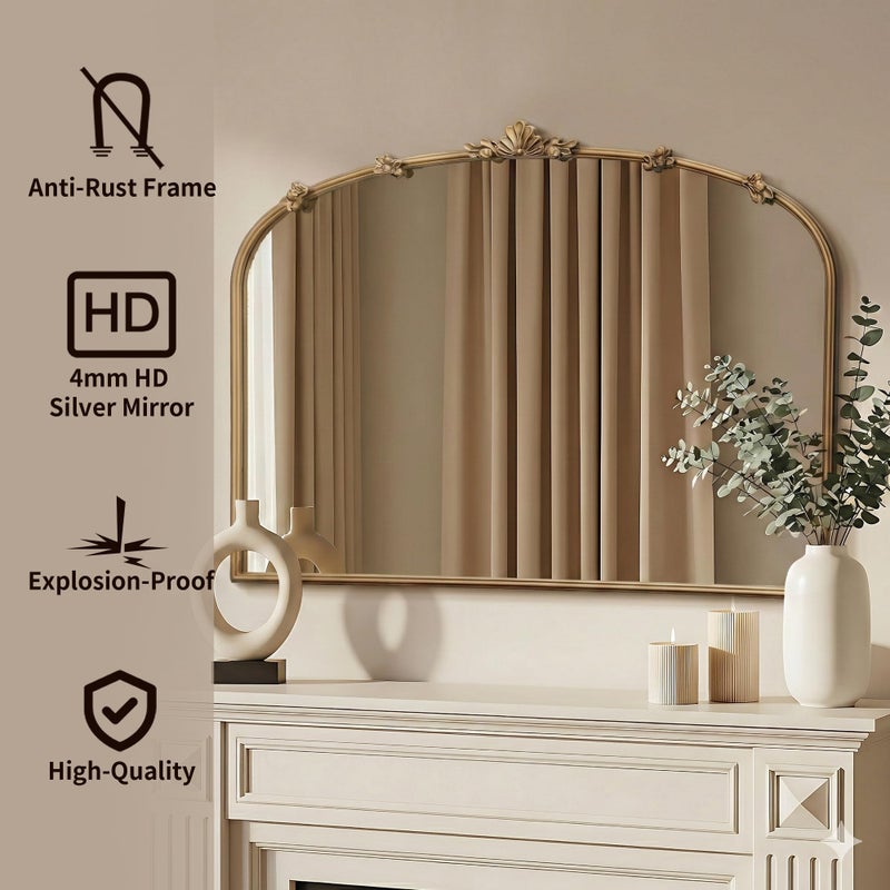 Besdomus Large Vintage Gold Mirror: 40"x29" Traditional Ornate Arched Mirror - French Baroque Antique Mirrors for Wall/Mantel/Bedroom/Entryway/Bathroom/Hallway - Home Decor for Fashion-Conscious - Image 2
