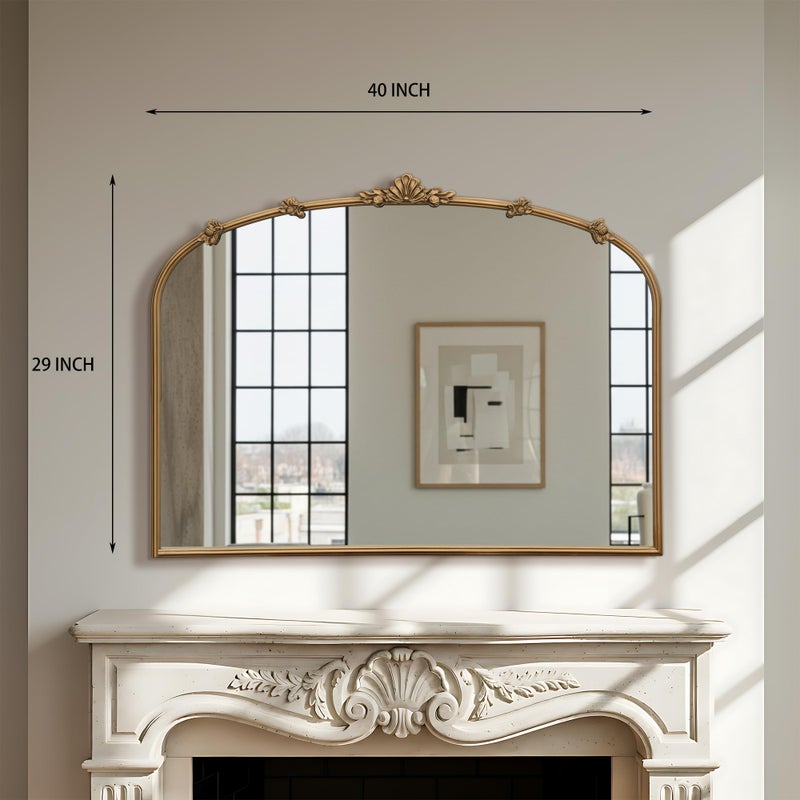 Besdomus Large Vintage Gold Mirror: 40"x29" Traditional Ornate Arched Mirror - French Baroque Antique Mirrors for Wall/Mantel/Bedroom/Entryway/Bathroom/Hallway - Home Decor for Fashion-Conscious - Image 5