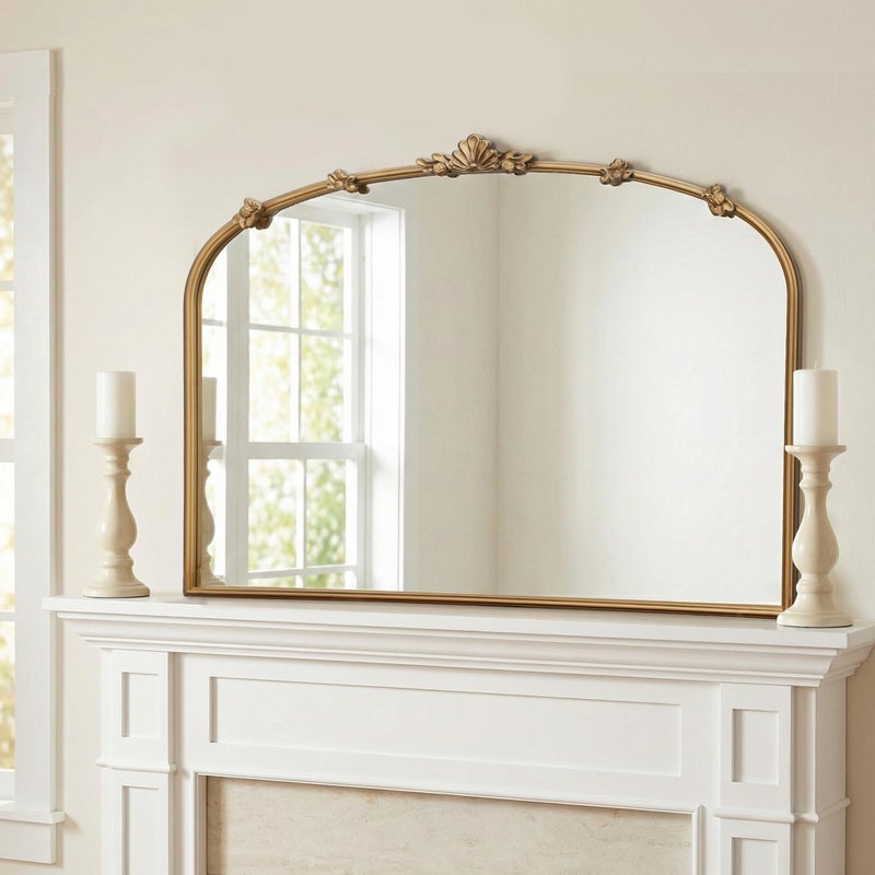 Besdomus Large Vintage Gold Mirror: 40"x29" Traditional Ornate Arched Mirror - French Baroque Antique Mirrors for Wall/Mantel/Bedroom/Entryway/Bathroom/Hallway - Home Decor for Fashion-Conscious - Image 1