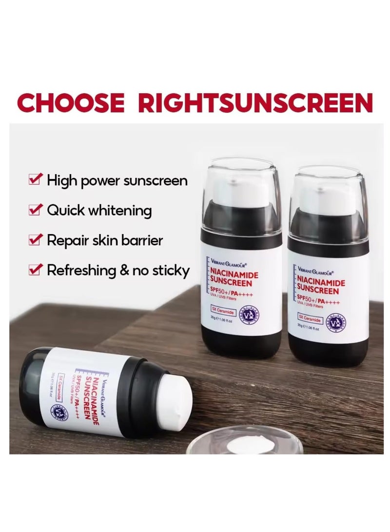 Vibrant Glamour Niacinamide Sunscreen SPF 50+ PA++++ with 5X Ceramide UVA UVB Plus Filters Hyaluronic Acid Primer Sunscreen Cream for Repair Skin Barrier Refreshing & Sun protection for Women & Men 30g - Image 3