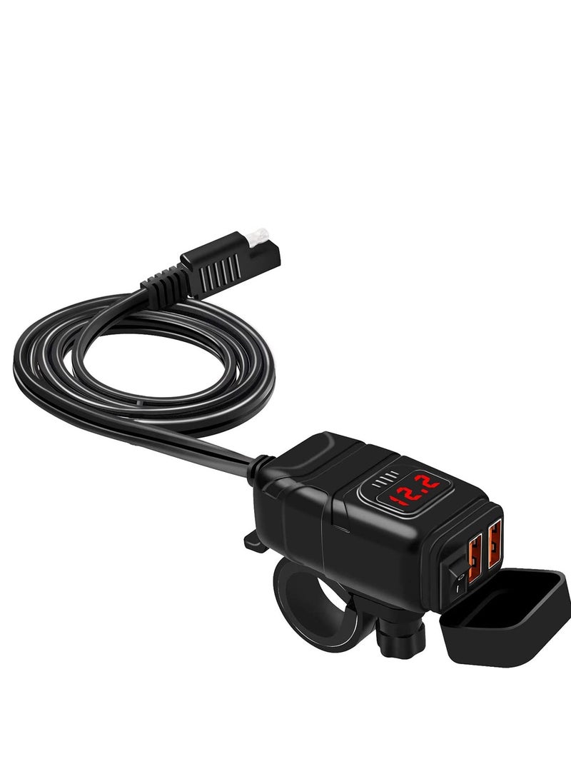 شاحن دراجة نارية SAE إلى USB محول سيارة، مزدوج سريع ومقياس جهد 12 فولت مع مفتاح طاقة مستقل للتشغيل/الإيقاف و مجموعة شحن 10A للهاتف، GPS، التابلت - Image 1