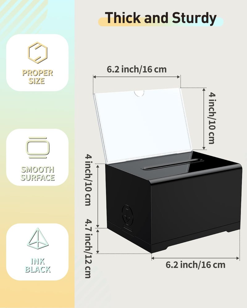 Uniclife Black Acrylic Donation Box for Fundraising 6.2" x 4.7" x 4" Suggestion Box with Slot and Lock Plastic Ballot Boxes with Sign Holder Storage Container for Voting Charity Tip Collection - Image 4