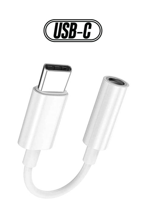 Type C to 3.5mm Headphone Jack Adapter – White, High-Quality Audio Conversion