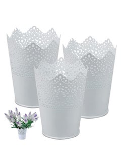Generic SYOSI Lace Flower Iron Bucket, for Storing Cosmetics, Stationery, for Planting flowers, 3 Sets, White  - Image 1
