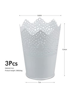 Generic SYOSI Lace Flower Iron Bucket, for Storing Cosmetics, Stationery, for Planting flowers, 3 Sets, White  - Image 2