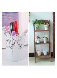 Generic SYOSI Lace Flower Iron Bucket, for Storing Cosmetics, Stationery, for Planting flowers, 3 Sets, White  - Image 3